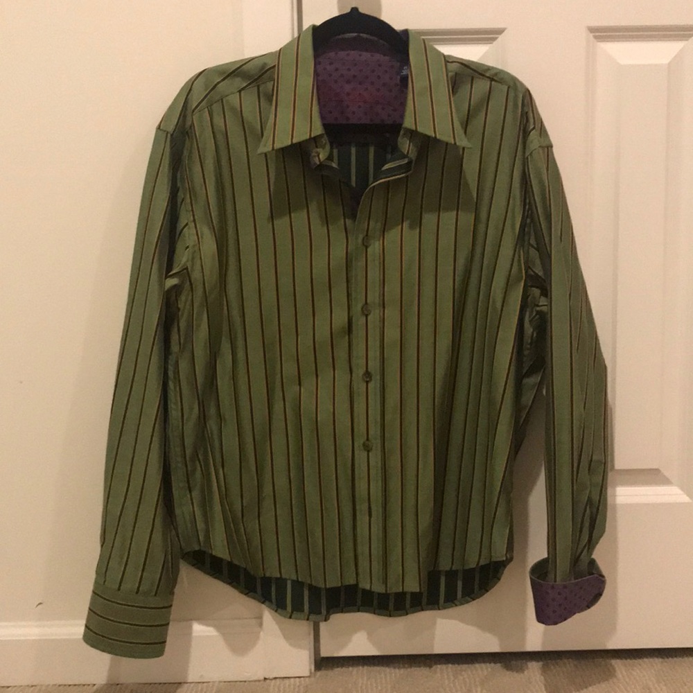 Robert graham green striped button down